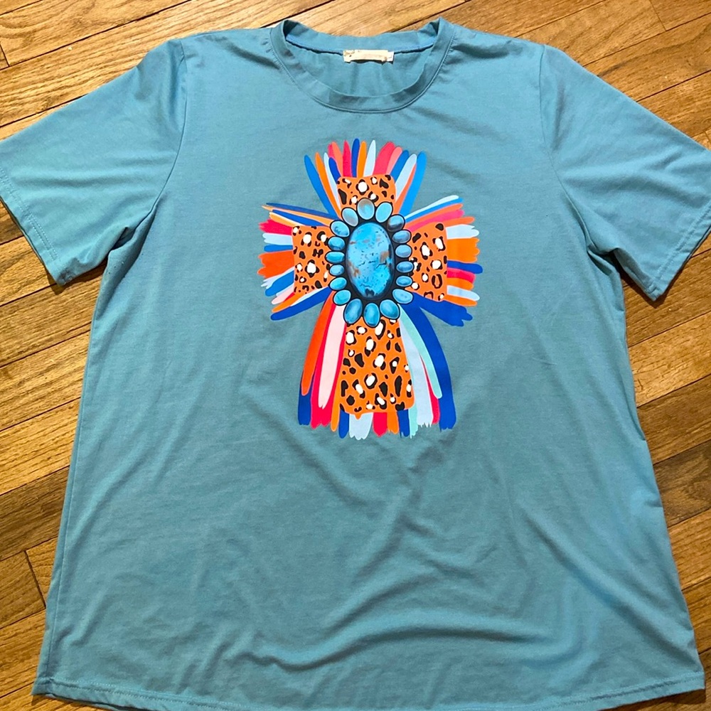 Turquoise western cross t-shirt